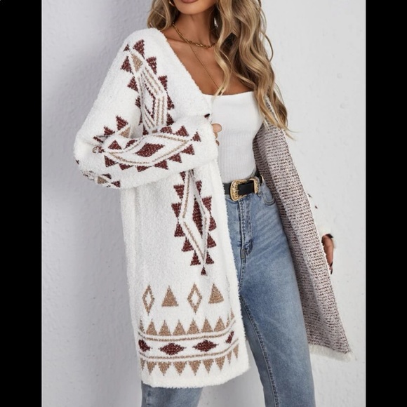 Boho Aztec Geo Knit Open Front Cardigan Sweater - Picture 5 of 5
